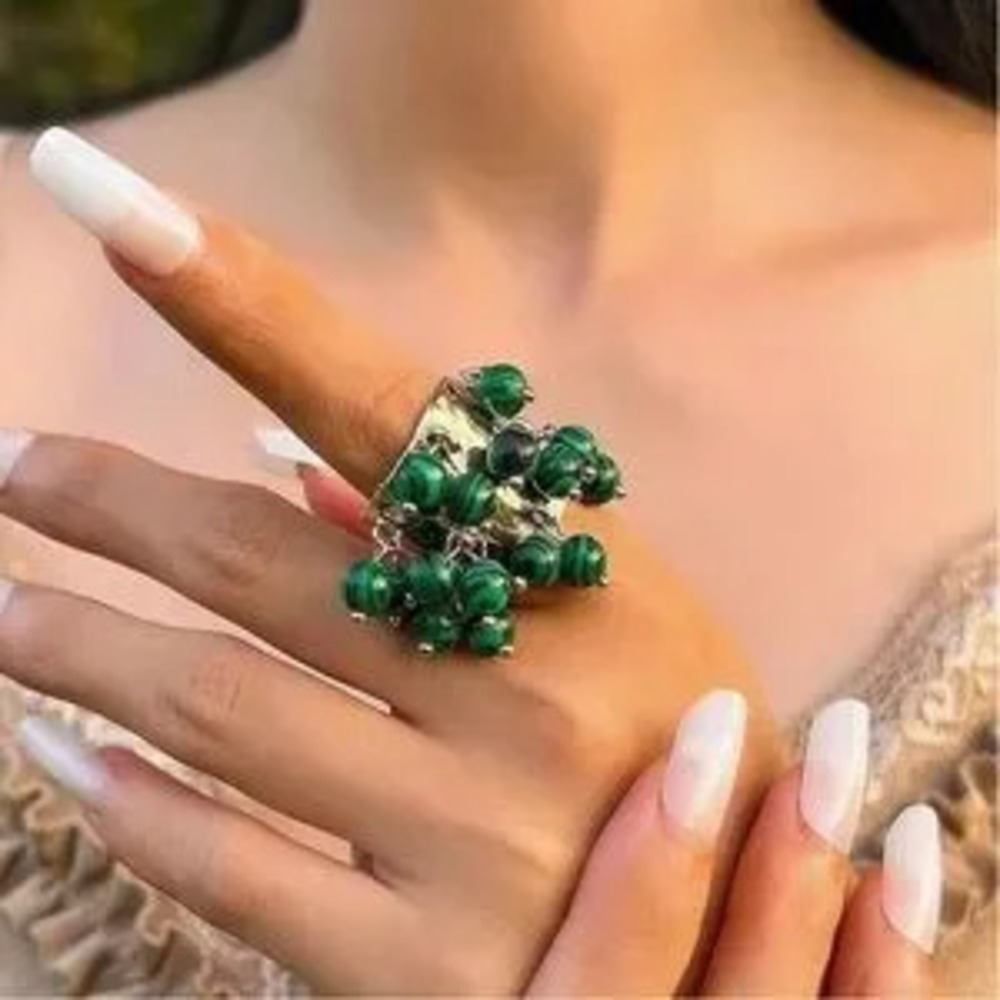 Heirloom Malachite Green Cluster Fringe Ring